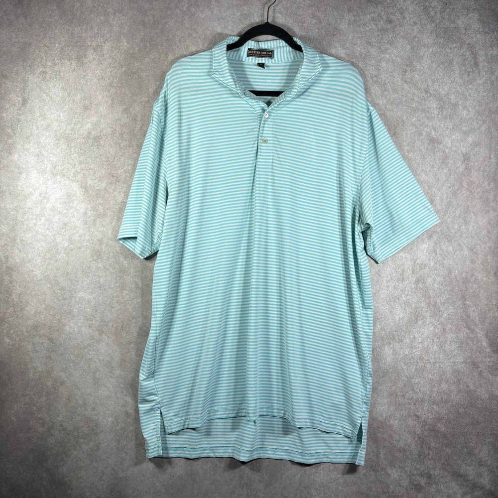 Peter Millar Summer Comfort Polo‎ Shirt Mens Size XL Blue White Striped Golf